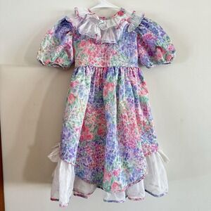 VTG Mini World Girls Dress 5 Pastel Floral Ruffle Easter Heirloom Pageant Puff